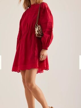 Fire Red Eyelet Cotton Mini Dress - NWT, size S/M/L